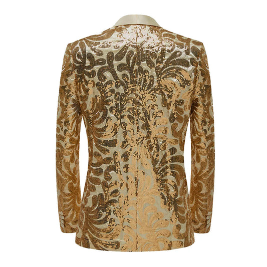 Men's Sequin Blazer England Style Single Breasted Slim Fit Wedding Suit Jacket
