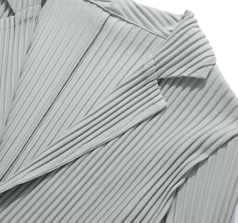 Men's Miyake Pleated Style Blazer Jacket Japanese Casual Stretch Slim Fit Business Office Fashion Luxury Wrinkle Resistant Coat