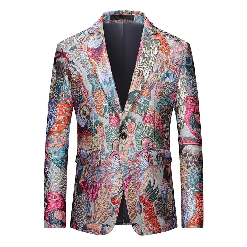 Men's Jacquard Blazer Single Breasted Slim Fit Smart Casual Wedding