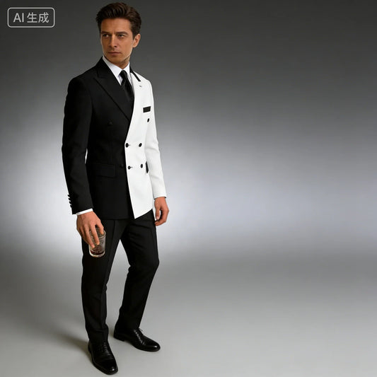 Slim Fit Wedding Tuxedo for Men Peak Lapel Double Breasted Blazer Suit Formal Business Groomsmen Outfit Wedding