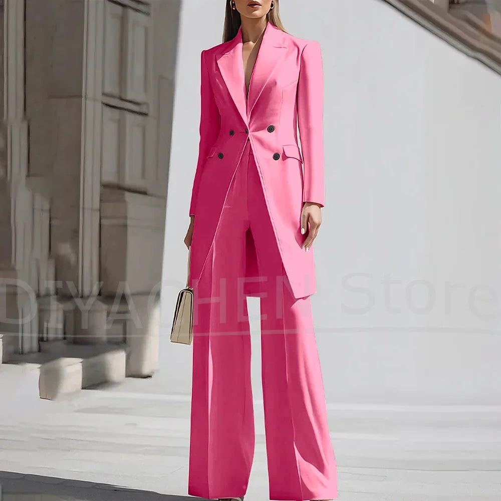 Luxury Women Pants Sets 2 Piece Chic Peak Lapel Double Breasted Outfit Fashion Elegant Daily Casual Party Office Lady Suits