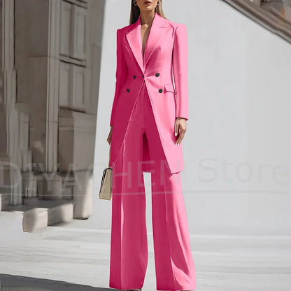 Luxury Women Pants Sets 2 Piece Chic Peak Lapel Double Breasted Outfit Fashion Elegant Daily Casual Party Office Lady Suits