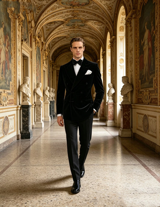 2 Piece Black Velvet Wedding Men Suits Slim Fit Peak Lapel Double Breasted Blazer Pants Formal Groom Tuxedos Prom Costume Homme