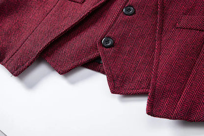 Men's Triple-Breasted Herringbone Tweed Vest – Retro Fake Two-Piece Waistcoat for Weddings & Smart-Casual Occasions