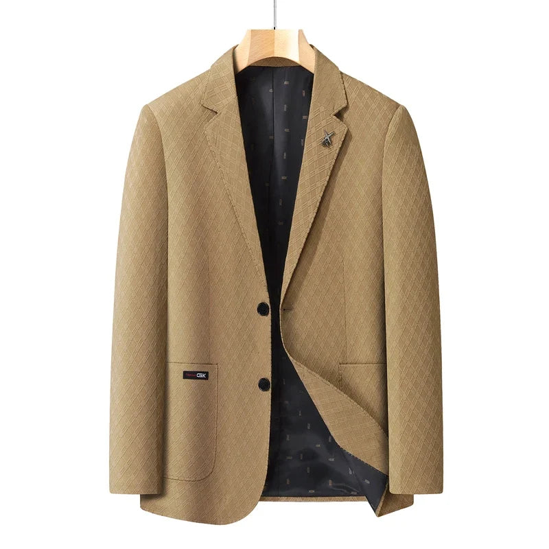 Men's Blazer Smart Casual Single-Breasted Suit Jacket for Business and Leisure – Brown, Khaki, Wine Red, Black