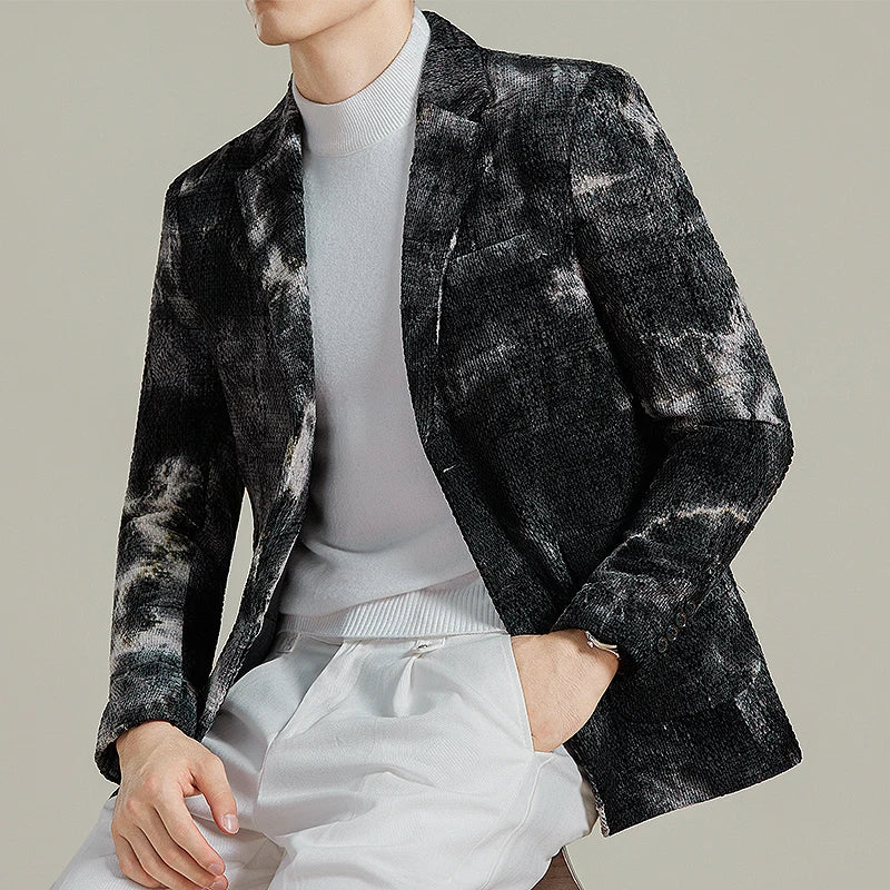 Autumn Korean Slim Fit Suit Jacket for Men Tie Dye Chenille Fashion Casual Suit Jacket Warm Business Social Formal Men Blazers
