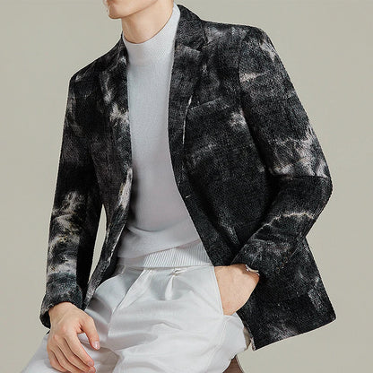 Autumn Korean Slim Fit Suit Jacket for Men Tie Dye Chenille Fashion Casual Suit Jacket Warm Business Social Formal Men Blazers