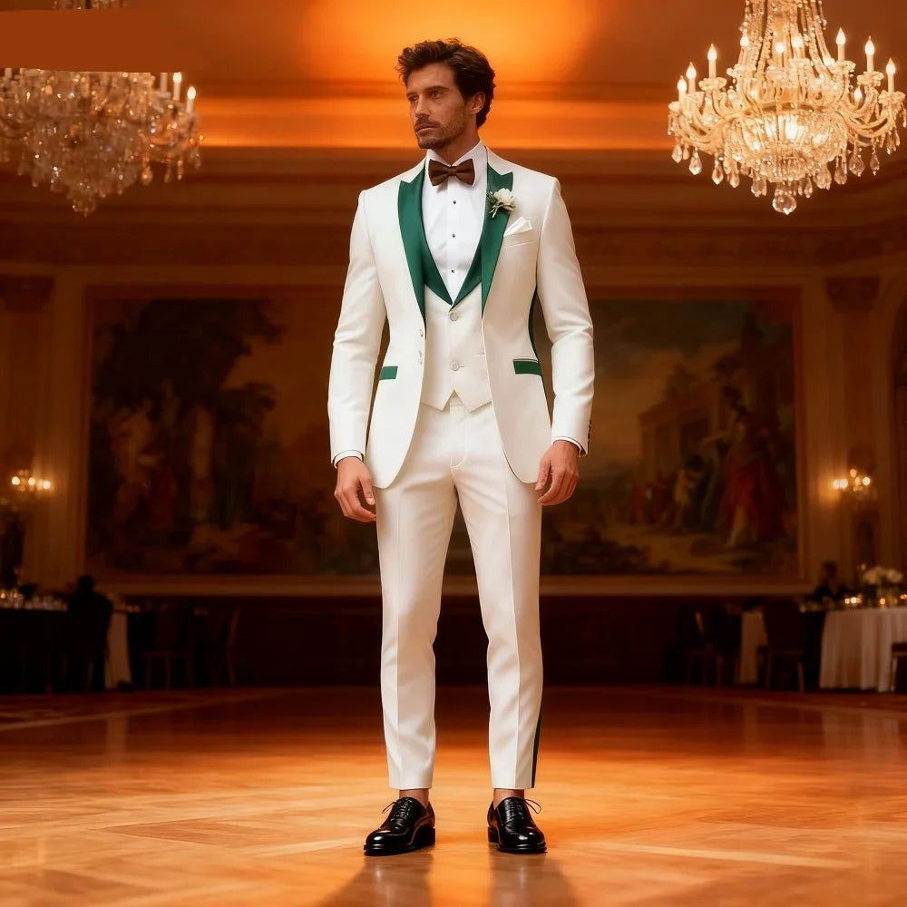 Navy Blue Peak Lapel 3 Piece Men's Tuxedos Fashion Single Breasted Formal Men's Clothes Smart Casual Wedding Party Prom Tuxedos