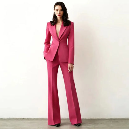 Tailor Made Women's Suit Slim Fit Notch Lapel 2 Pcs Workplace Style Blazer Female Business Work Wear (Jacket+Pant）
