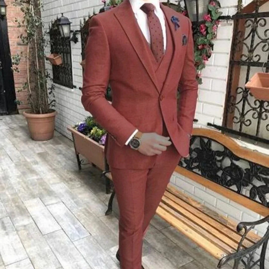 Burgundy Peaked Lapel Costume Homme Men Suits Wedding Tuxedos for Groom Slim Blazer Terno Masculino 3 Pieces Jacket Pant Vest