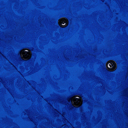 Men's Double Breasted Vest Set – Floral Jacquard Waistcoat with Tie, Pocket Square & Cufflinks for Weddings & Formal Events