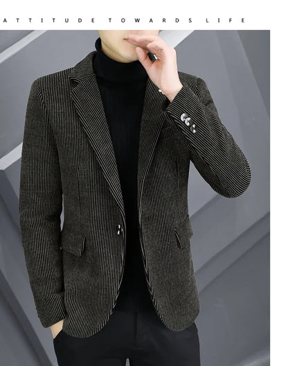 Blazer Autumn/Winter Golden Sable Velvet and Cotton Thickened Thermal Small Suit Fashion Business Men's Slim Blazer