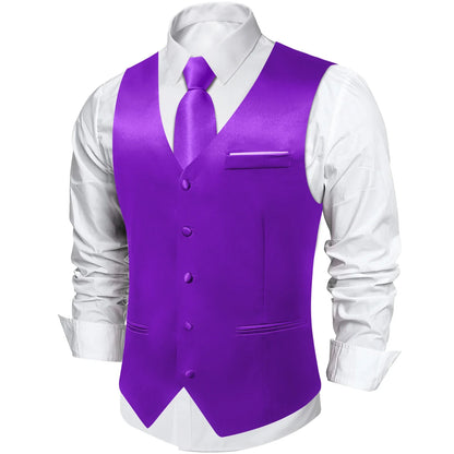 Men's Satin Suit Vest Set with Tie Handkerchief and Cufflinks for Wedding and Prom