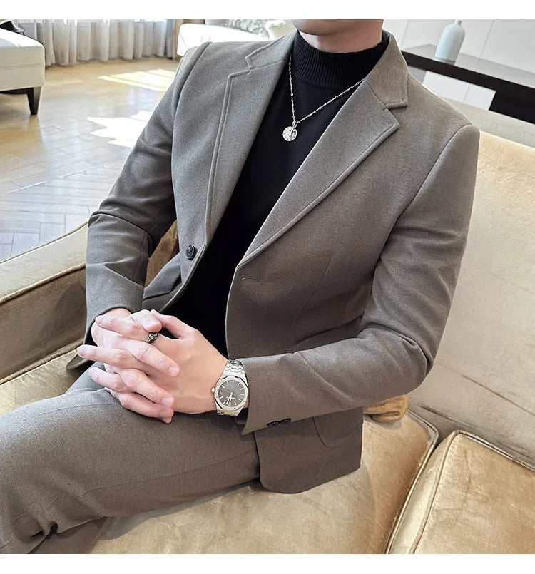 Plus Size 7XL-M ( Jacket+Pant）Autumn Winter Thickened Starry Sky Woolen Suit High Quality Slim Fit Business Social Casual 2 Pcs