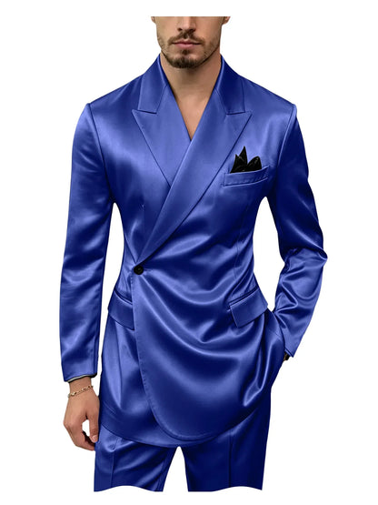 Men's Satin 2-Piece Slim Fit Suit for Wedding, Prom, and Formal Occasions