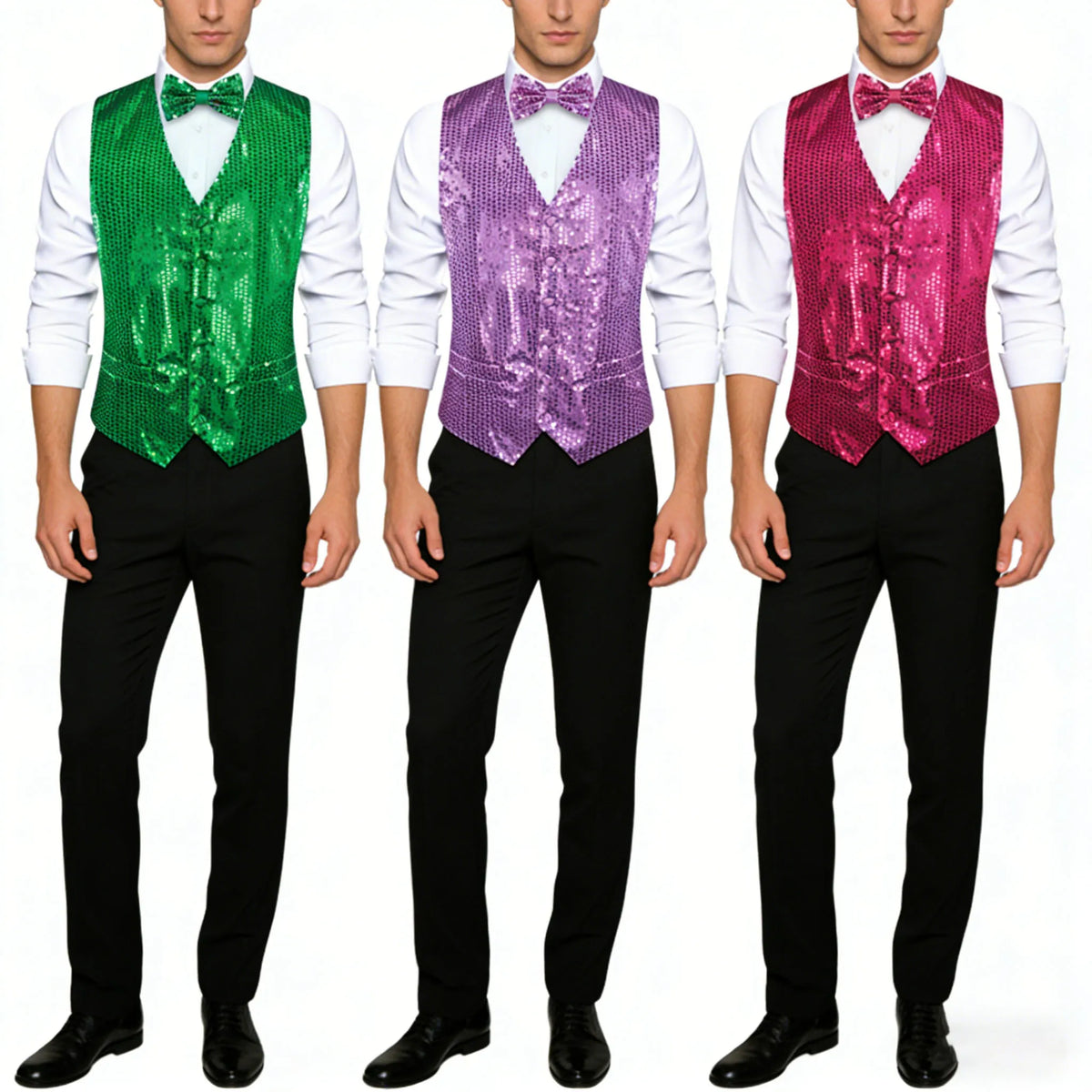 Men's Sequin Vest with Matching Bow Tie – Shiny Party Vest for Men