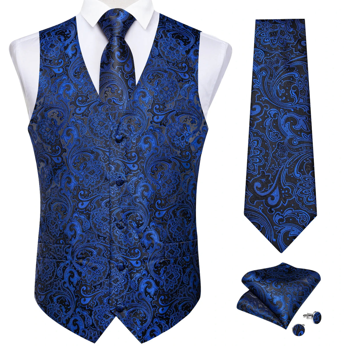 Men's Paisley Waistcoat Set – Single Breasted Formal Vest with Necktie and Pocket Square for Weddings and Business Events