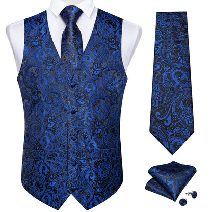 Men's Paisley Waistcoat Set – Single Breasted Formal Vest with Necktie and Pocket Square for Weddings and Business Events