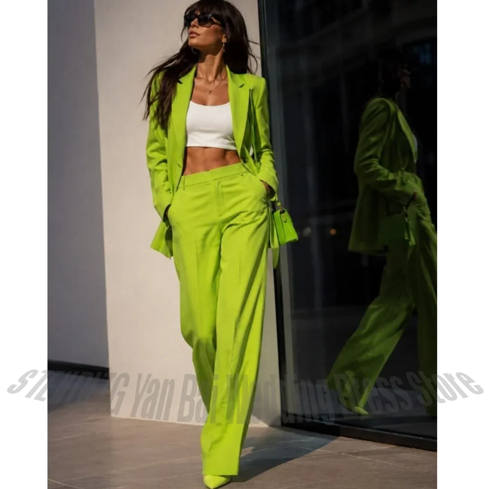 Customized Women 2 Piece Suit Notched Lapel Blazer Straight Leg Pants Business Wedding Evening Party Fashion Formal Outfit