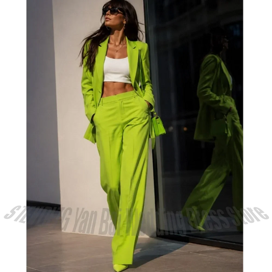Customized Women 2 Piece Suit Notched Lapel Blazer Straight Leg Pants Business Wedding Evening Party Fashion Formal Outfit