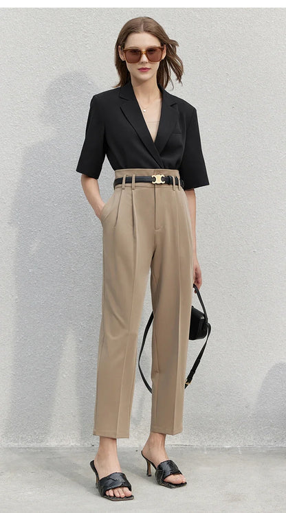 Minimalism Women's Jacket Casual Blazer 2024 Summer Shirts Office Lady Black Business Blazers Short Sleeve Tops 12322062