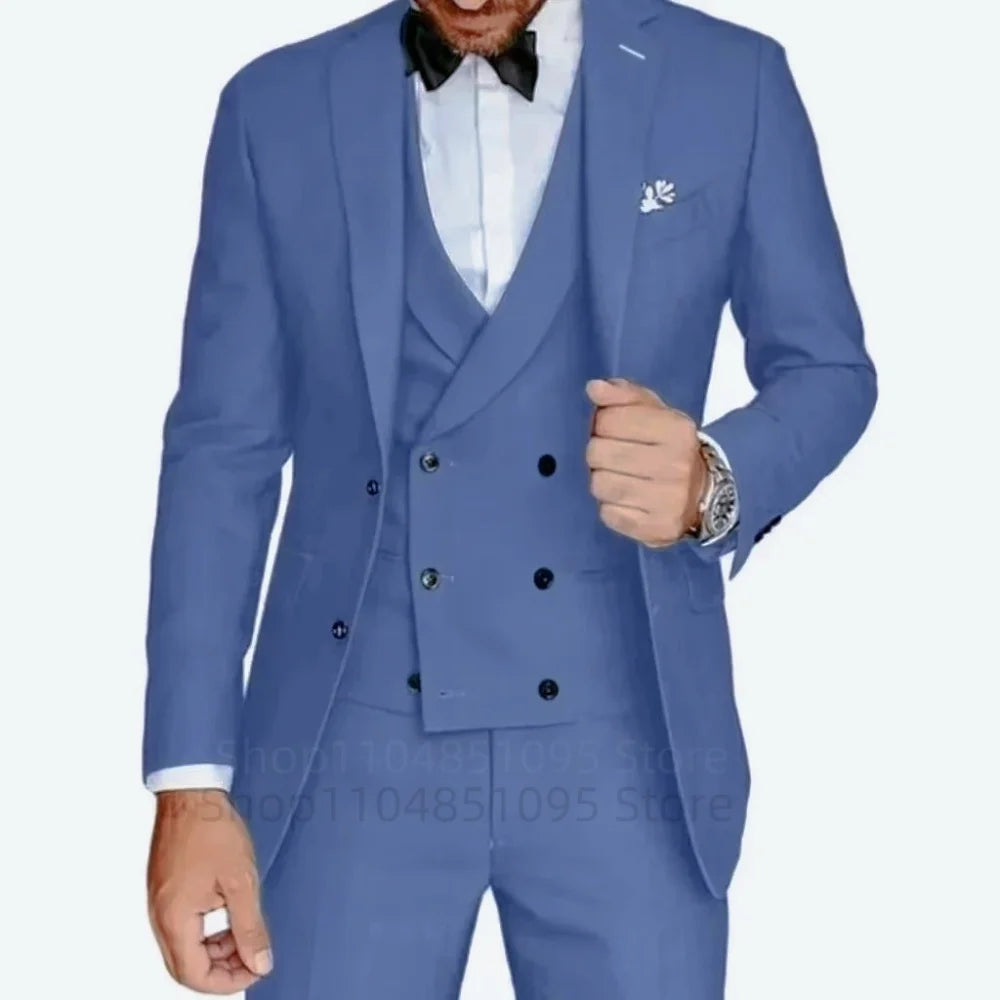 Costume de smoking 3 pièces gris coupe ajustée pour homme avec revers cranté, pour marié, mariage, affaires, ensemble veste, pantalon, gilet