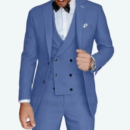 Costume de smoking 3 pièces gris coupe ajustée pour homme avec revers cranté, pour marié, mariage, affaires, ensemble veste, pantalon, gilet