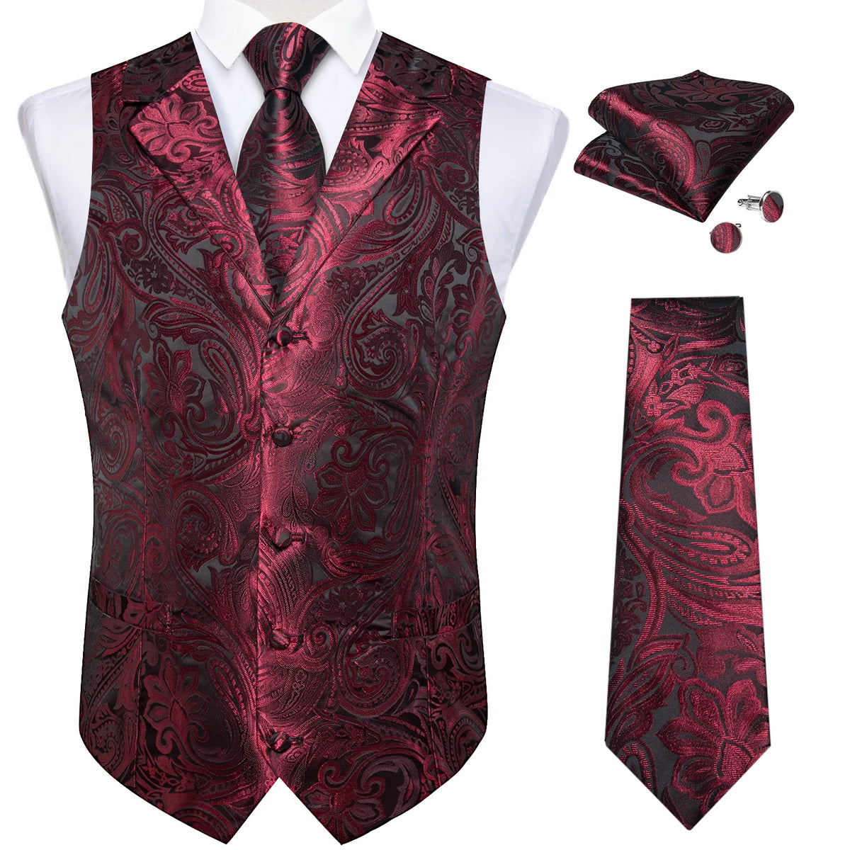 Men's Paisley Suit Vest & Tie Set – Formal Waistcoat with Necktie Pocket Square, Perfect for Weddings and Business Events