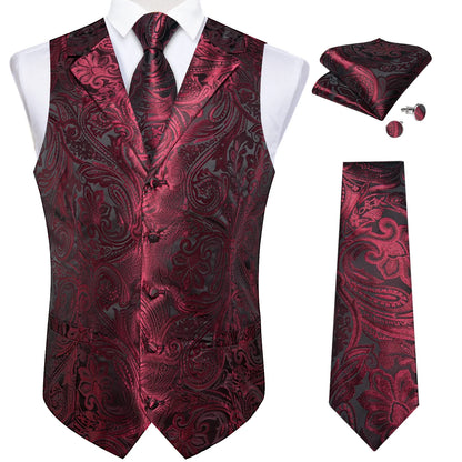 Men's Paisley Suit Vest & Tie Set – Formal Waistcoat with Necktie Pocket Square, Perfect for Weddings and Business Events