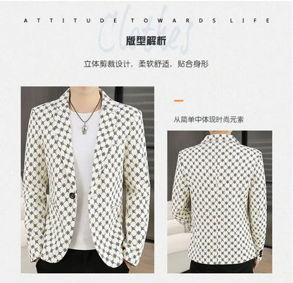 Blazer Men's Fashion Outdoor Travel Gentleman Wedding Slimming Business Versatile Letter Youth Casual Korean Formal Wear Blazer