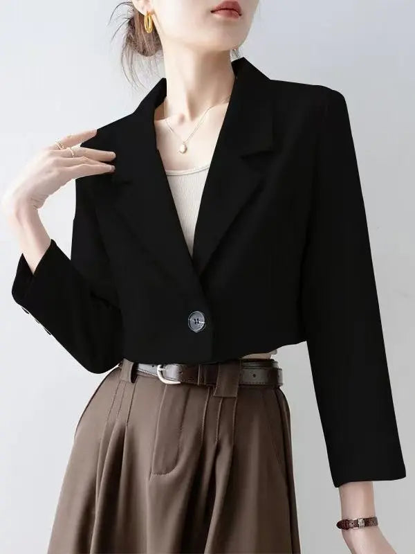 Women Black Gothic Blazer Jacket Korean Style Y2k Gyaru 2000s Vintage Long Sleeve Emo Outerwear Cropped Suit Coat Spring Autumn