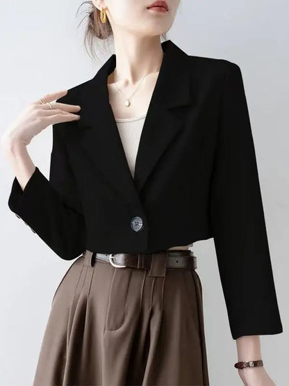 Women Black Gothic Blazer Jacket Korean Style Y2k Gyaru 2000s Vintage Long Sleeve Emo Outerwear Cropped Suit Coat Spring Autumn