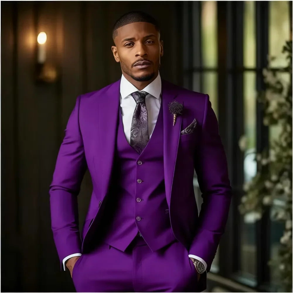 Costume de smoking formel 3 pièces de luxe vert pour homme - Veste élégante à revers cranté + Gilet + Pantalon - Costume de mariage pour garçons d'honneur
