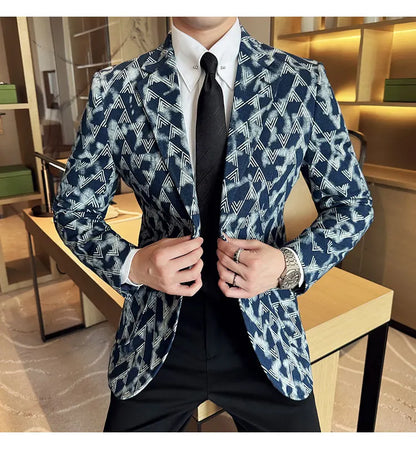 Jacquard Denim Korean Slim Fit Suit Coats 2025 New High Qualitys Fashion Men Slim Fit Business Formal Social Suit Jacket 4XL-M