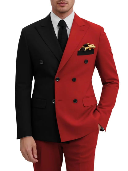 Fashion Contrast Man Suit Set 2 Pieces Jacket Pants Stage Performance Wear Premium Double Breasted Men's Tuxedo For Wedding