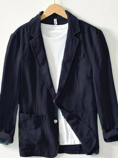 Cotton and Linen Blazer Men's Fashionable Business Casual Outdoor Versatile Travel Lightweight Loose-fitting Retro Style Blazer