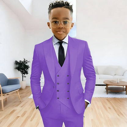 Dark Green boy's suit 3-piece jacket vest pants Peaked lapel slim fit attire for wedding prom dinner party custom kids tuxedo