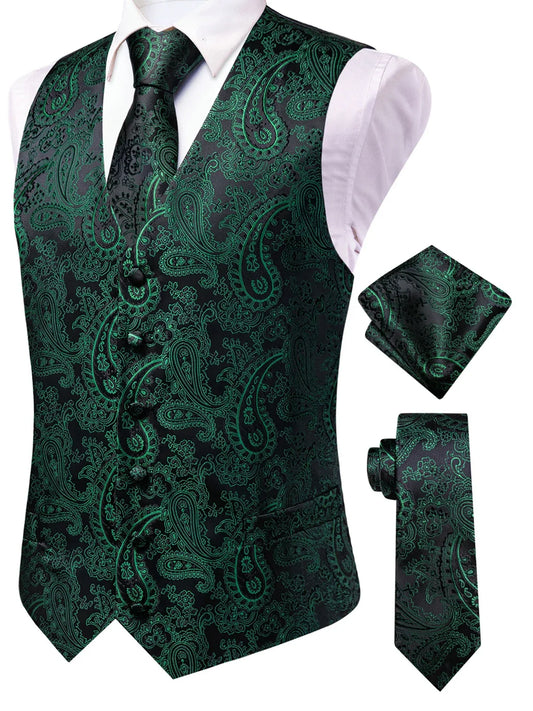 Men's Satin Vest Set with Tie, Bowtie & Pocket Square – Slim Fit for Weddings & Formal Occasions