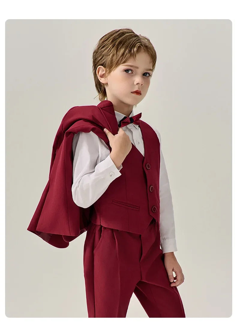 Prince Kids Green Jakcet Vest Pants Bowtie Piano Party Dress Boys Wedding Ceremony Photograph Suit Children Performance Costume
