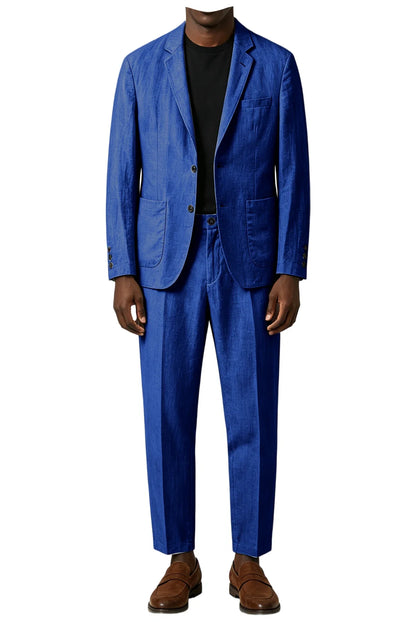 Men's Linen Blend 2-Piece Suit Notched Lapel Slim Fit – Casual Summer Beach Wedding Set