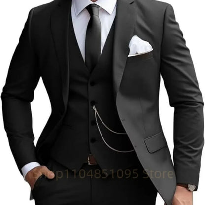 Elegant Mint Green 3 Piece Men's Suit Groom Tuxedos Business Suits Slim Fit Notch Lapel Blazer Vest Pants for Wedding Party Prom