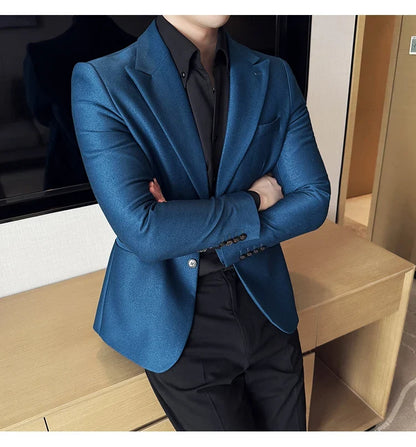 High-end Shiny Business Casual Suit Jacket Men British Style Slim Fit Office Work Men Blazers Wedding Groom Dress Coats 2025