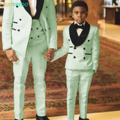 Fashion Boys Suit Sets Jacquard Shawl Lapel Jacket Wedding Flower Boy Costume Children Custom Suitable Blazer Vest Pants 3 Pcs