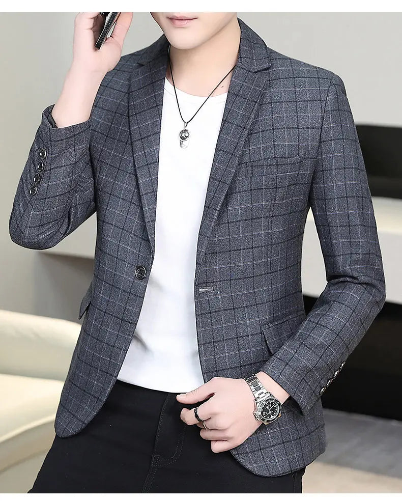 High-quality Men's Stylish and Trendy Business Checkered Single-Piece Western-Style Casual, Fashionable and Form-Fitting Small S
