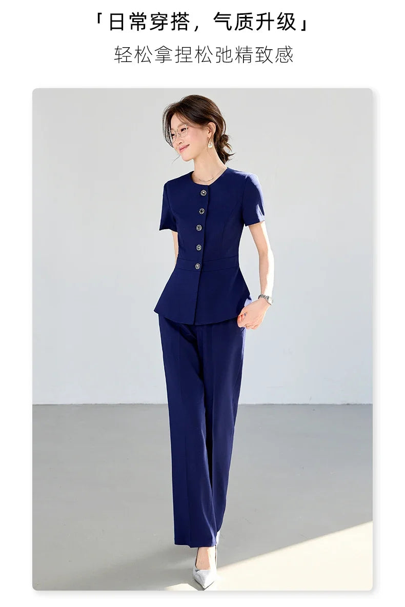 Elegant fashionable professional women's wear,  two-piece short-sleeved blazer+pants. New arrival for spring summer 2026