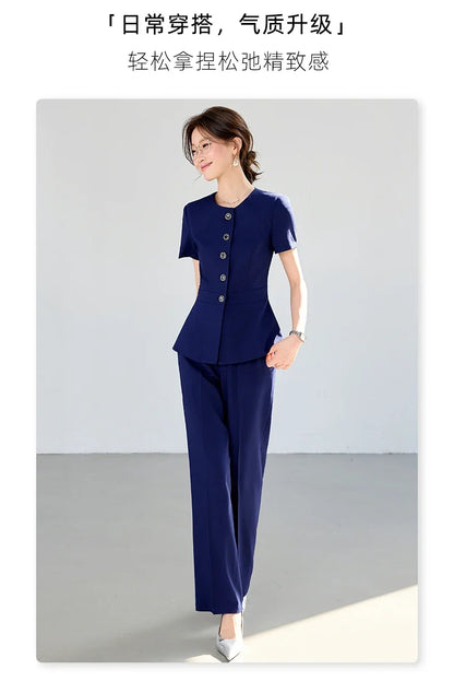 Elegant fashionable professional women's wear,  two-piece short-sleeved blazer+pants. New arrival for spring summer 2026