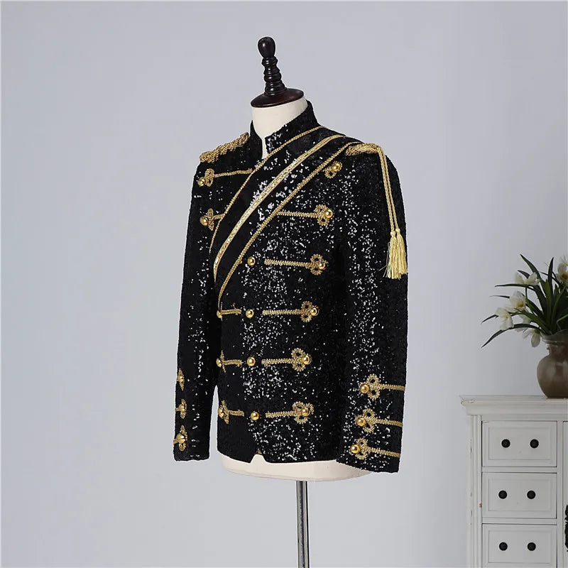 Blazer Sequined Performance Outfit for Outdoor Casual Male Banquet Guest Band Rock Singer Clothing Stand-up Collar Men's Blazer