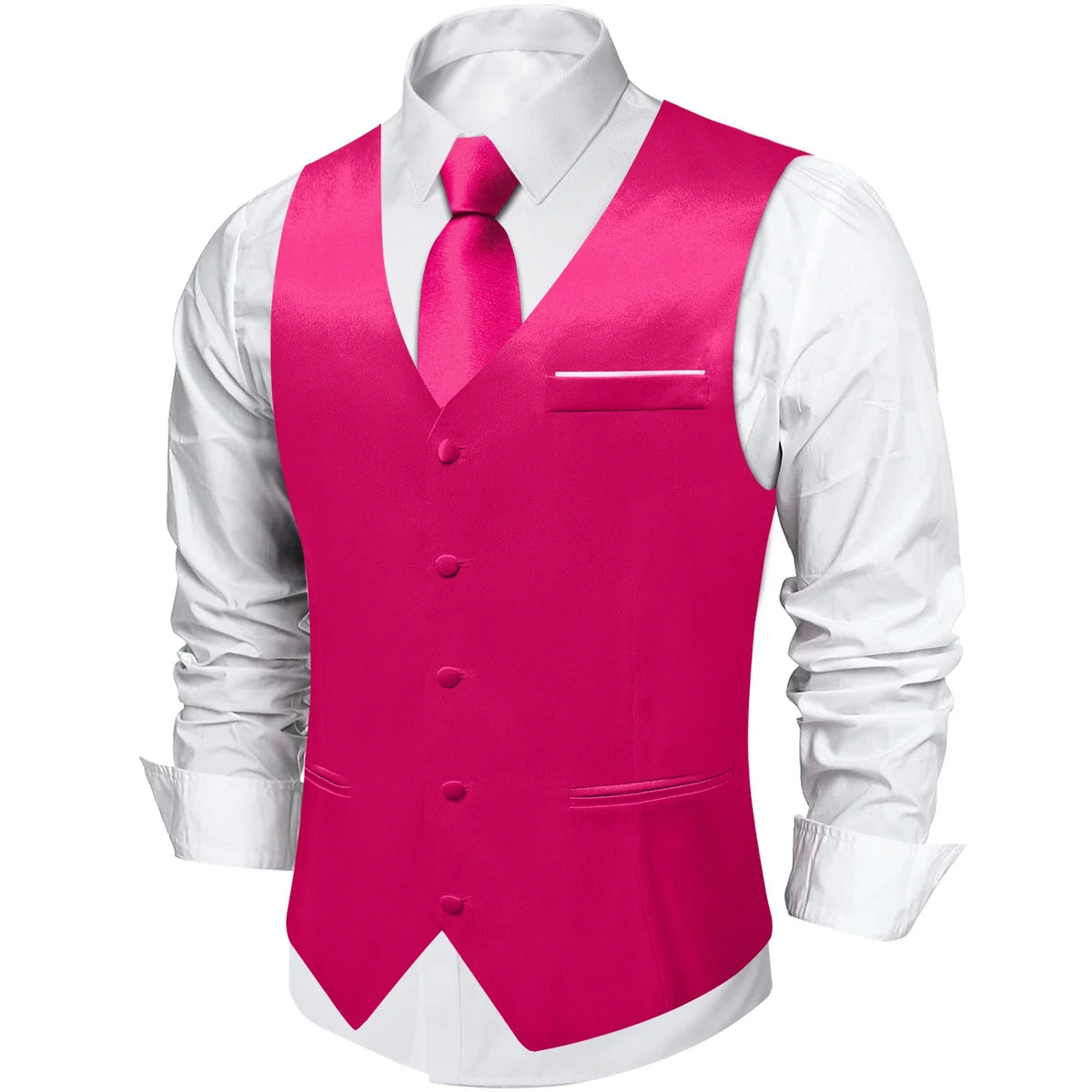Men's Formal Vest Suit Set — Solid Color Waistcoat with Tie & Pocket Square for Weddings & Parties