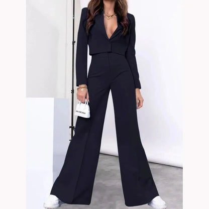 Single-grain Buckle Women Suit Two Pieces(Short Jacket+Pants) Peaked Lapel Office Lady for Business Daily Shopping Set Custom