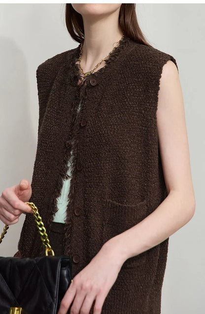 Women's Vest 2025 Autumn New O-neck Elegant Retro Knitted Vest Women's Casual Versatile Loose Sleeveless Top Female12543082